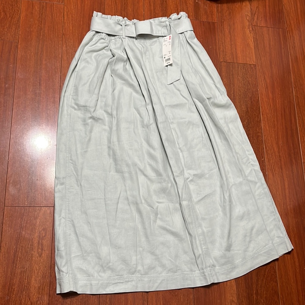 Uniqlo linen rayon belt long skirt M